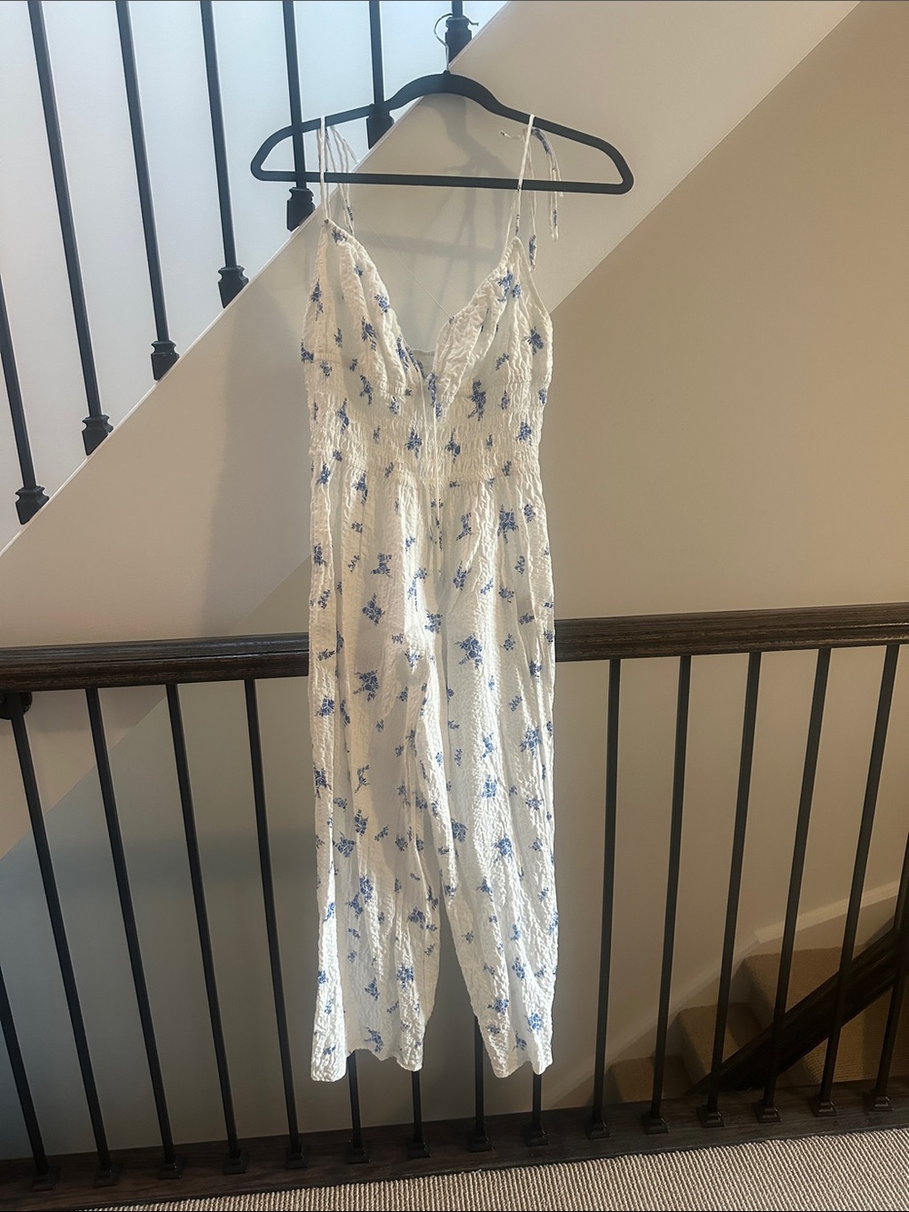 H&M White Jumpsuit with Blue Floral Print